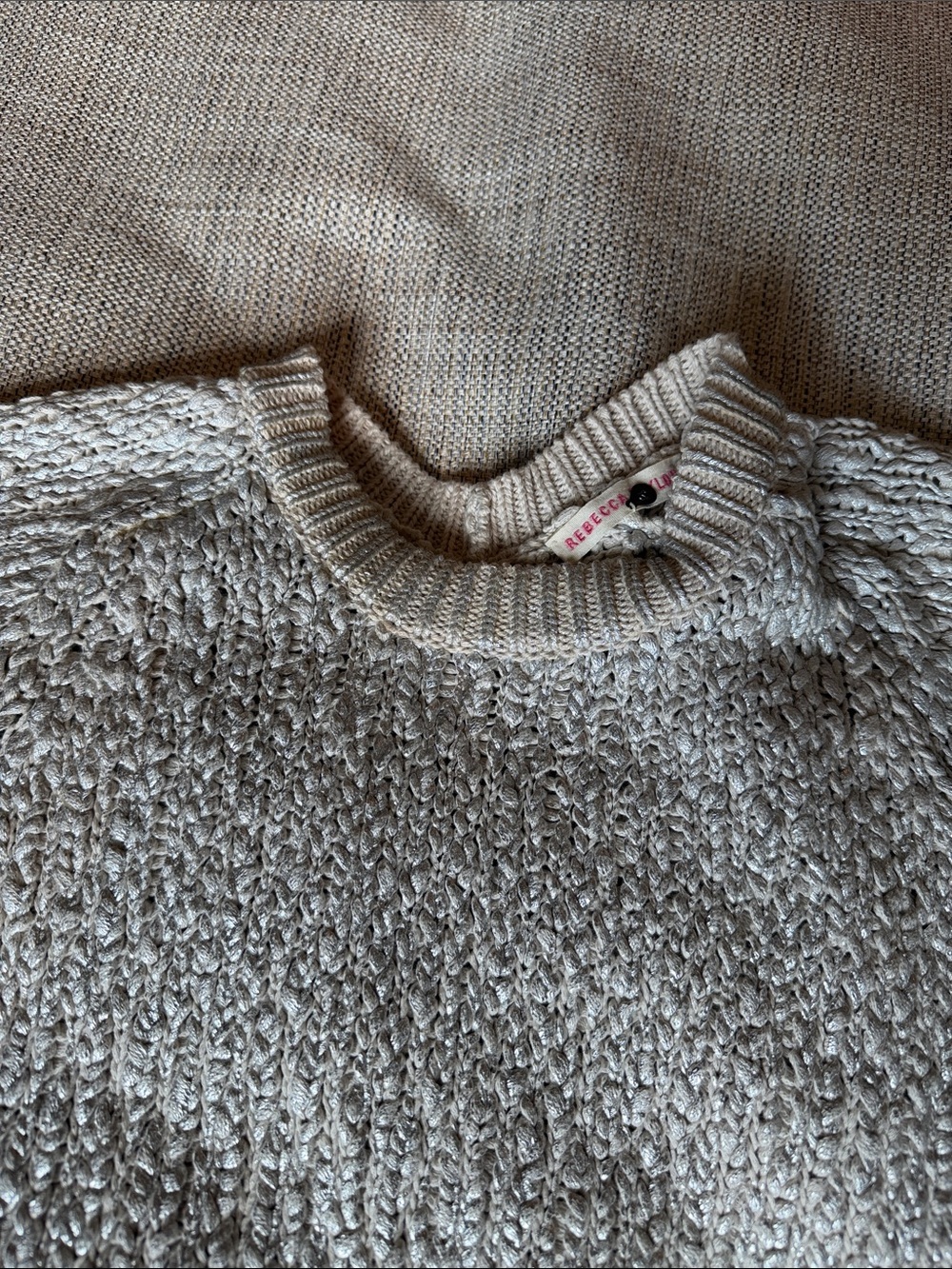Rebecca Minkoff Neutral Cream Textured Knit Pullover